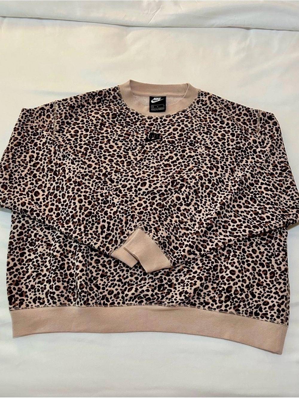 Nike Leopard Print Crewneck Sweatshirt in Beige and Black